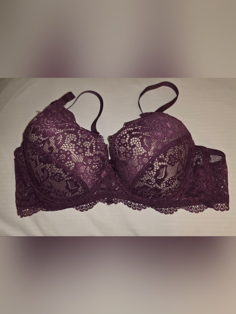 Stretch Lace Underwire Bra in Plum - Size 38C Excellent Condition